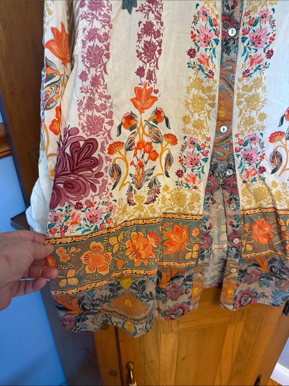 Natural Life Barcelona Cotton Button Down Shirt Paisley Floral Boho Medium - Picture 6 of 7